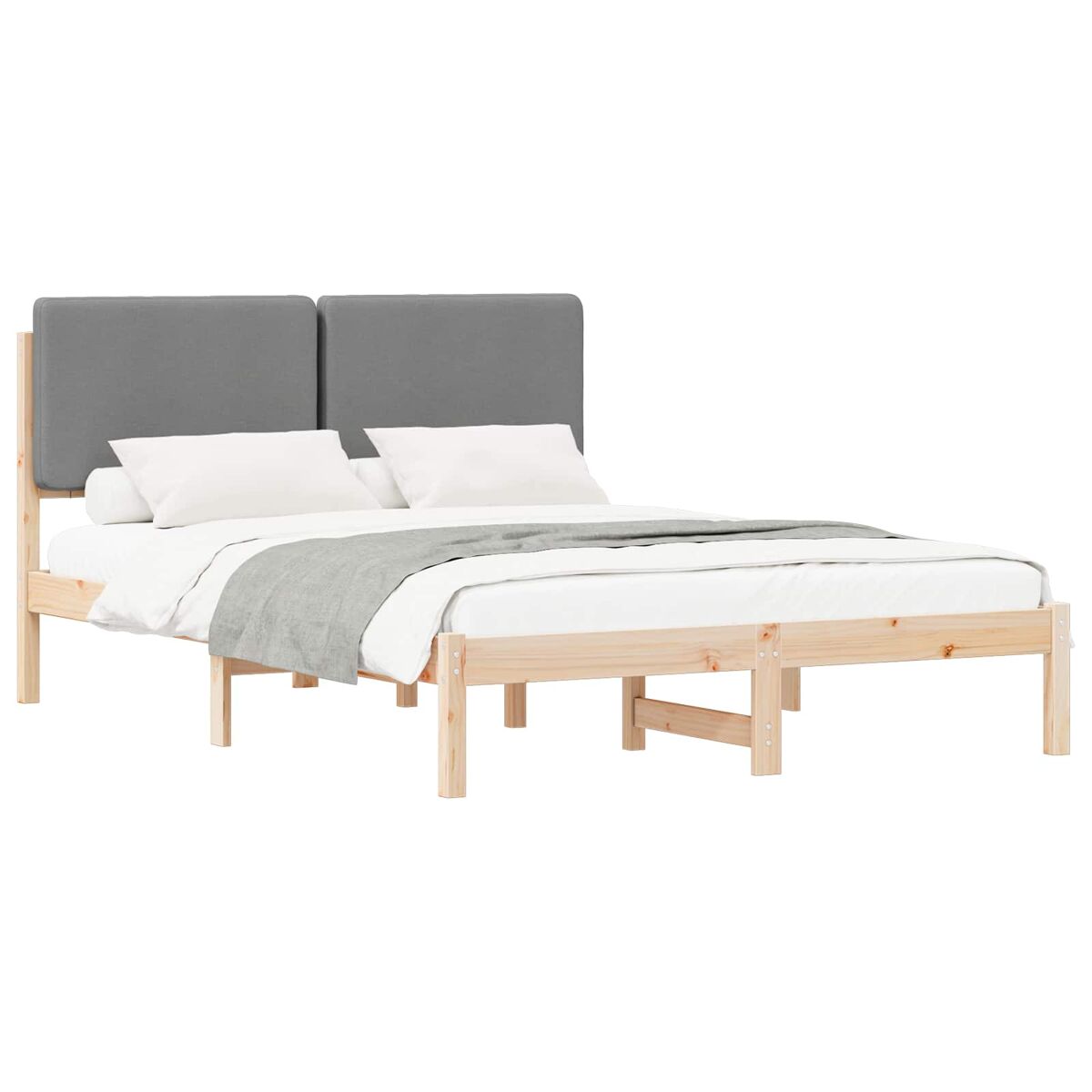 Estrutura de cama de casal moderno com cabeceira estofada cinzento-claro