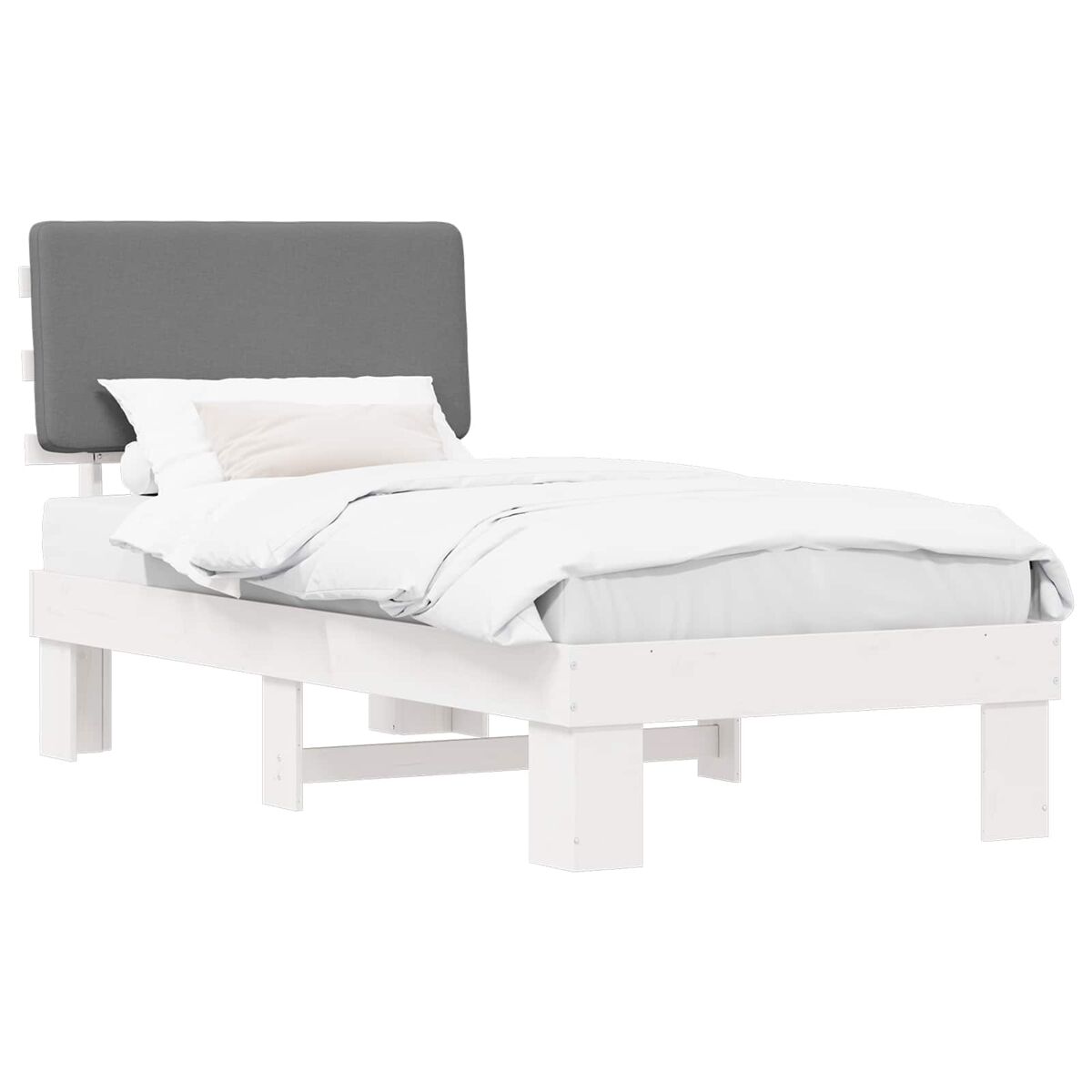 Estrutura de cama de solteiro simple com cabeceira estofada cinzento-claro