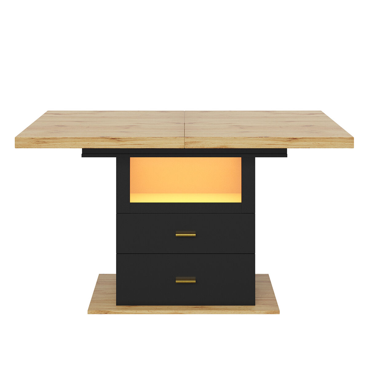 Mesa extensível 110x80x75 cm - com led, madeira, extensível até 140 cm, para 6 pessoas