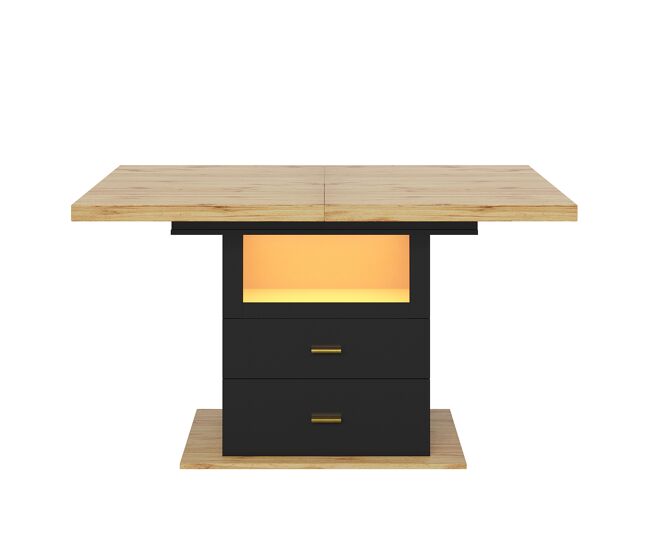 Mesa extensível 110x80x75 cm - com led, madeira, extensível até 140 cm, para 6 pessoas