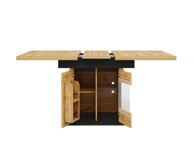 Mesa extensível 110-140x80 cm - telescópica, com led e arrumação - preto + natural