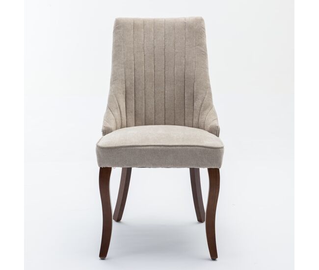 Cadeira de sala de jantar 2 unidades - estofada em chenille confortável com pernas de madeira curvadas - bege