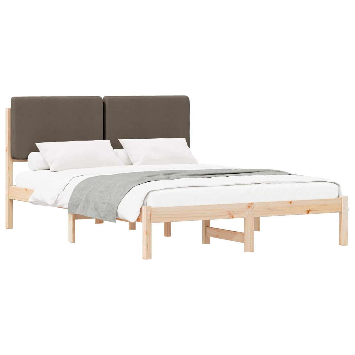 Estrutura de cama de casal moderno com cabeceira estofada cinzento-acastanhado
