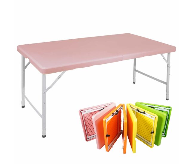 Mesa dobrável de 125 cm - portátil, resistente, com altura ajustável, multifuncional - rosa
