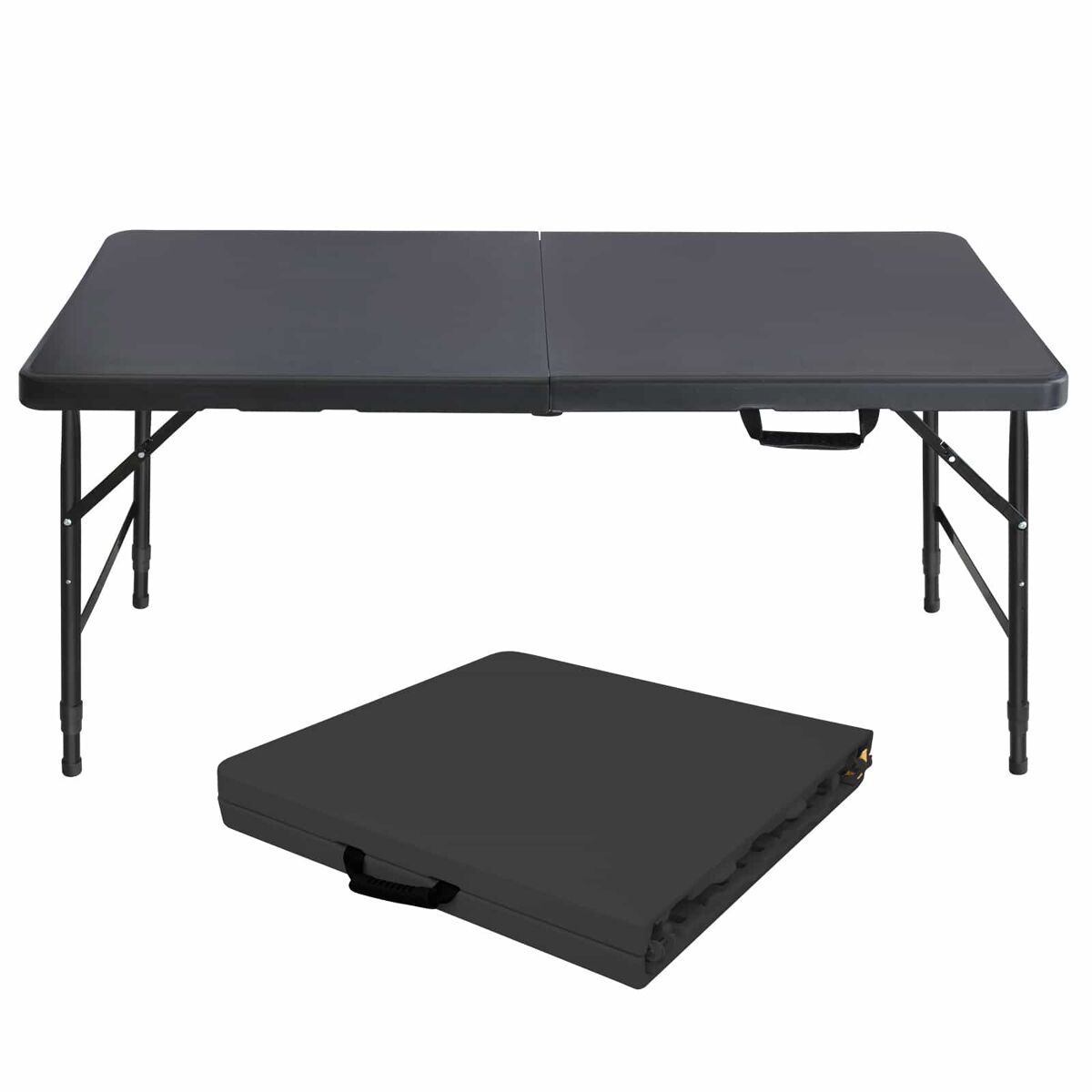 Mesa dobrável portátil de 125 cm - resistente, com altura ajustável, multifuncional, ideal para acampamentos e festas - preta