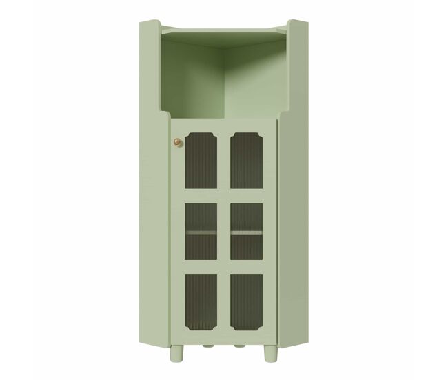 Armário de canto 63,5 x 124 cm - acabamento lacado, iluminação led, controlo por aplicação, design moderno, multifuncional (sala de estar, étagère, casa de banho) - verde