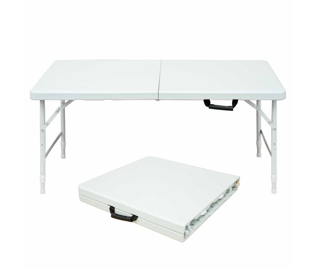 Mesa dobrável de 125 cm - resistente, multifuncional, com pega e altura ajustável - branca