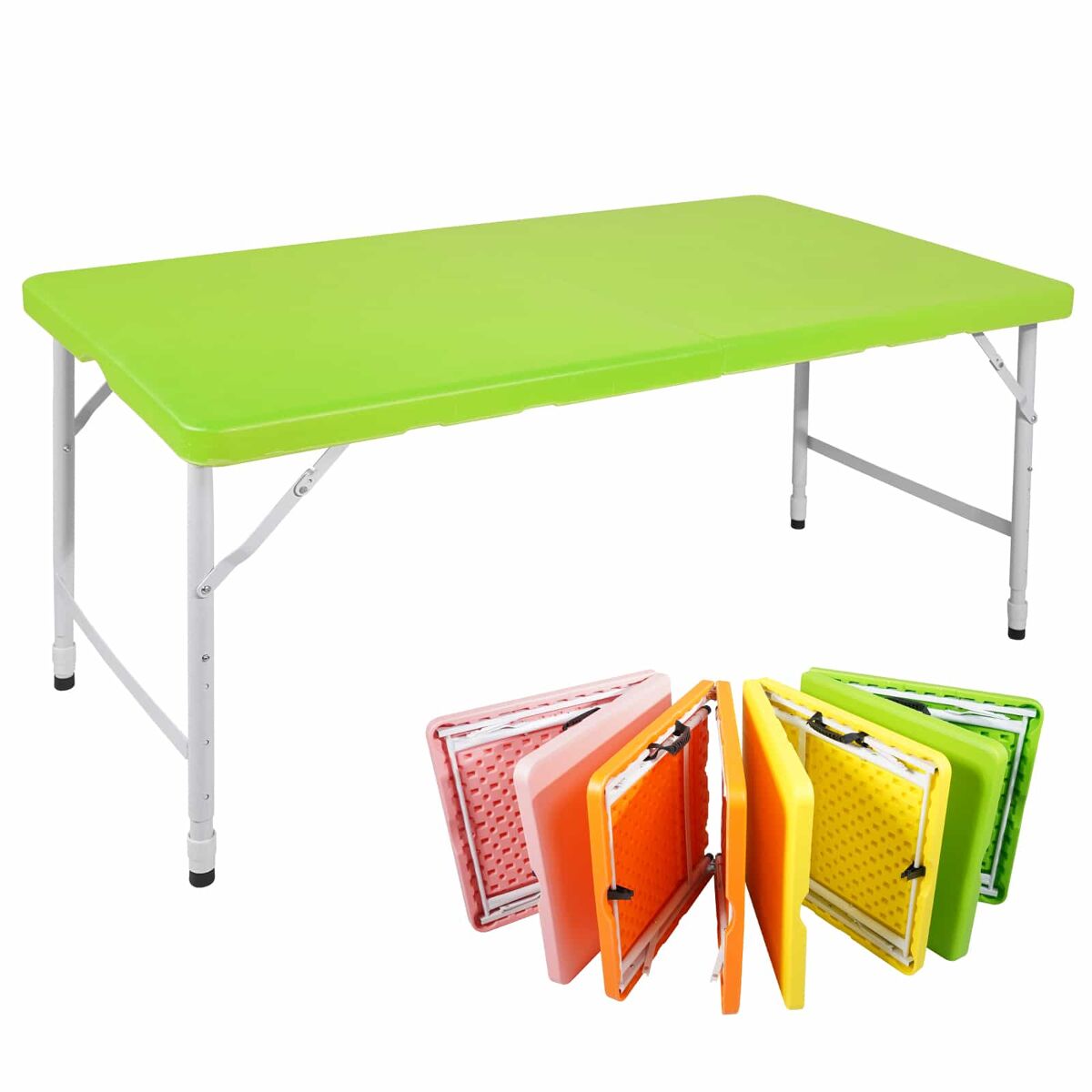 Mesa dobrável de 125 cm - resistente, com altura ajustável, multifuncional para acampamento e piquenique - verde