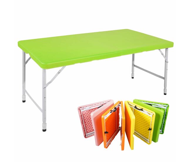 Mesa dobrável de 125 cm - resistente, com altura ajustável, multifuncional para acampamento e piquenique - verde