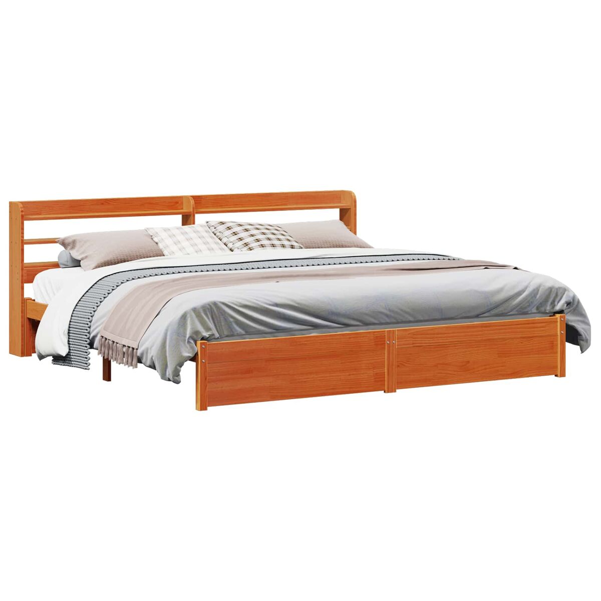 Estrutura da cama de casal simple 2 pcs marrom cera madeira de pinho sólido