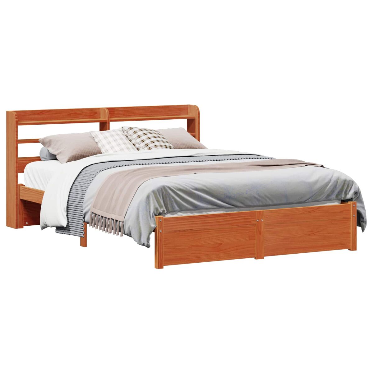 Estrutura de cama de casal simple com cabeceira - marrom cera 150 x 200 cm