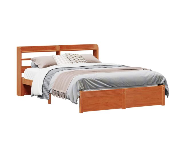 Estrutura de cama de casal simple com cabeceira - marrom cera 150 x 200 cm