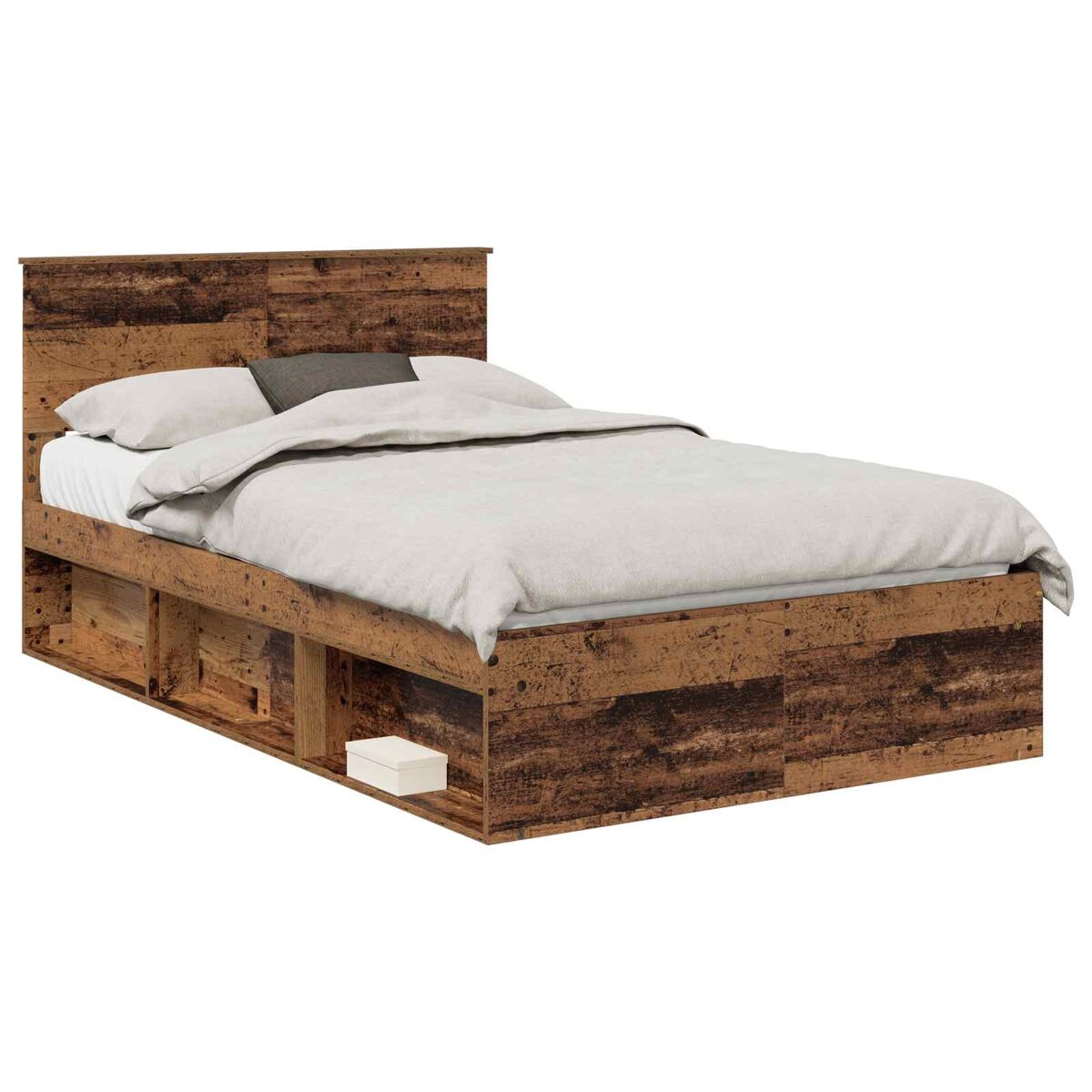 Estrutura de cama de casal com cabeceira - madeira antiga 120 x 190 cm