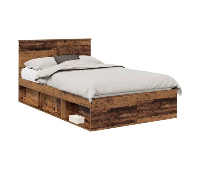 Estrutura de cama de casal com cabeceira - madeira antiga 120 x 190 cm
