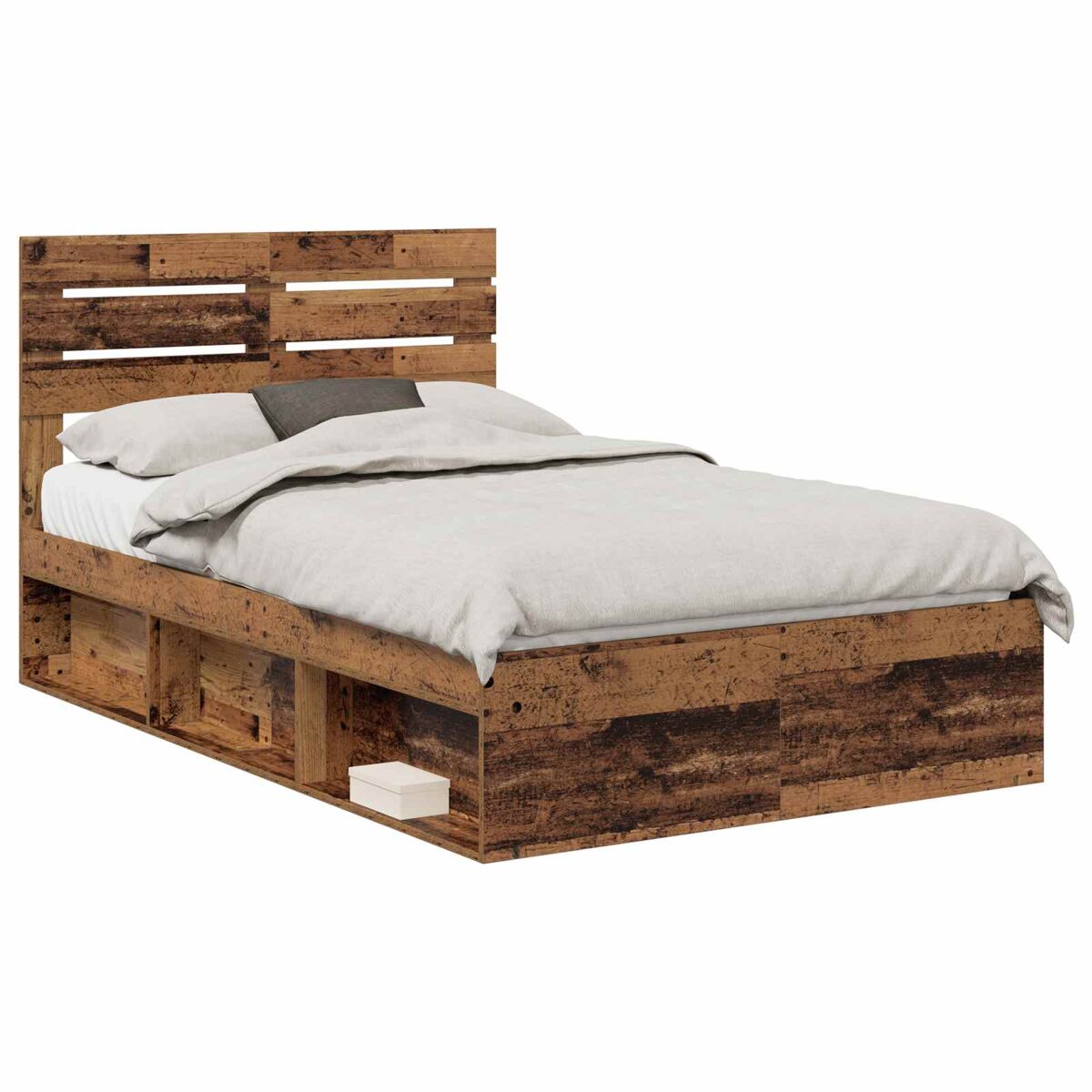 Estrutura de cama de casal com cabeceira - madeira antiga 120 x 190 cm