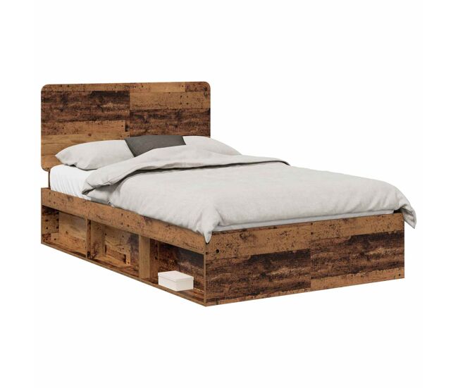 Estrutura de cama de casal com cabeceira - madeira antiga 120 x 190 cm
