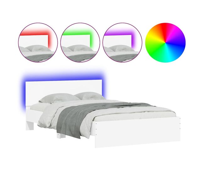 Estrutura de cama de casal para adultos com cabeceira e luzes led 120x190 cm branco