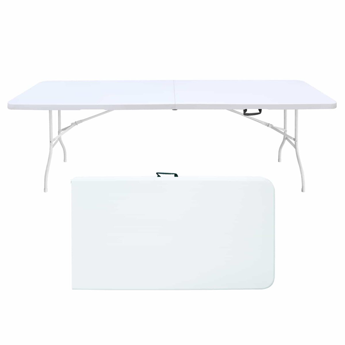 Mesa dobrável portátil de 244 cm - resistente, multifuncional, com pega, para uso interior/exterior - branca