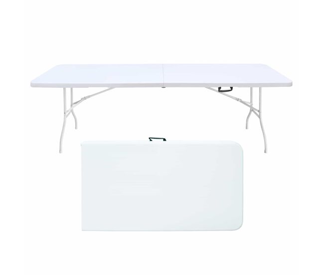 Mesa dobrável portátil de 244 cm - resistente, multifuncional, com pega, para uso interior/exterior - branca