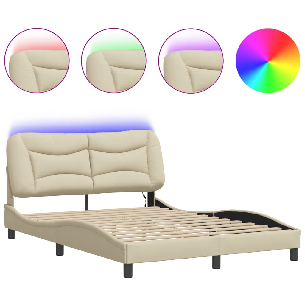 Estrutura de cama de casal moderno com led - 120x200 cm tecido creme