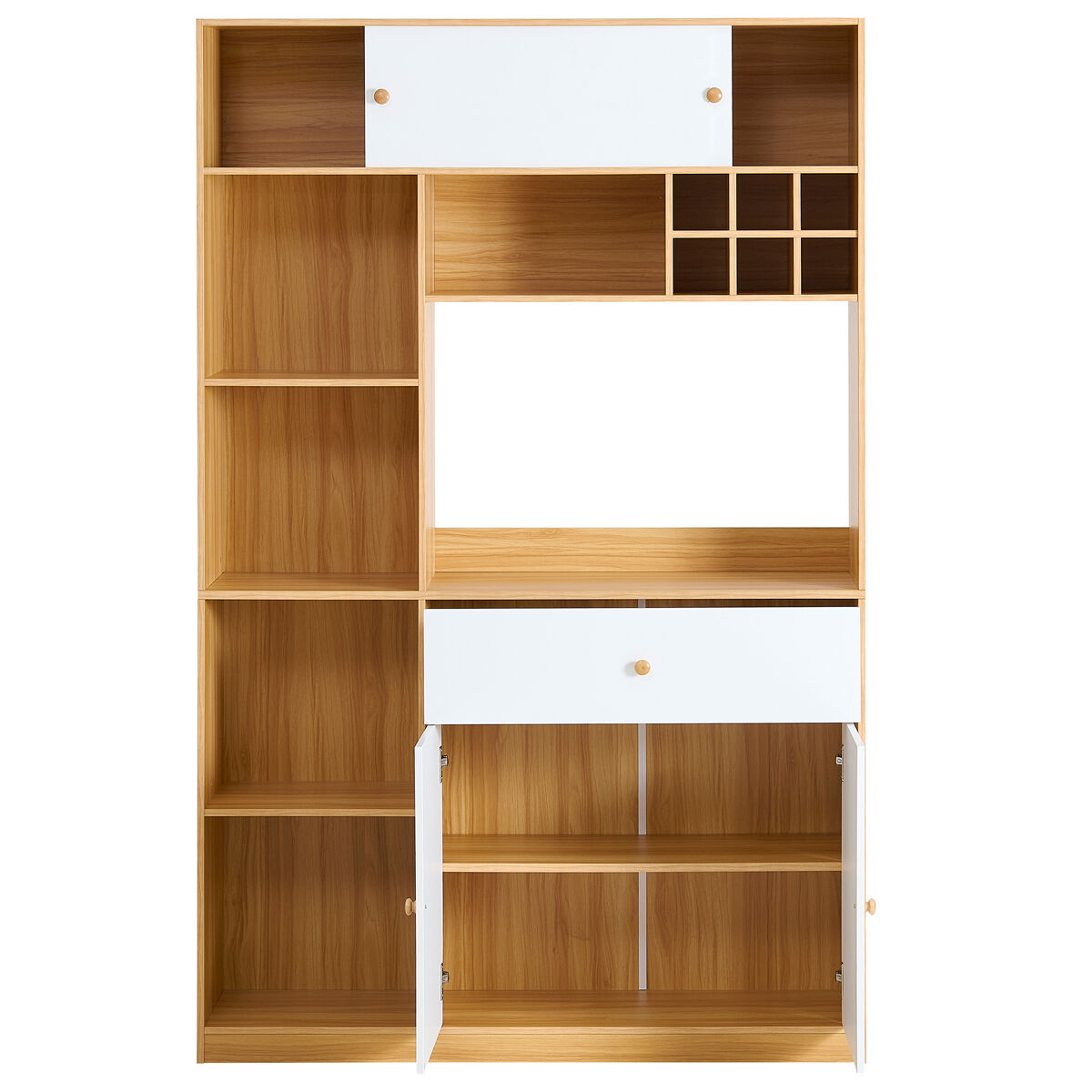 Aparador 115x35x180 cm - buffet com led, armário multifuncional, 1 gaveta, 3 portas, étagères