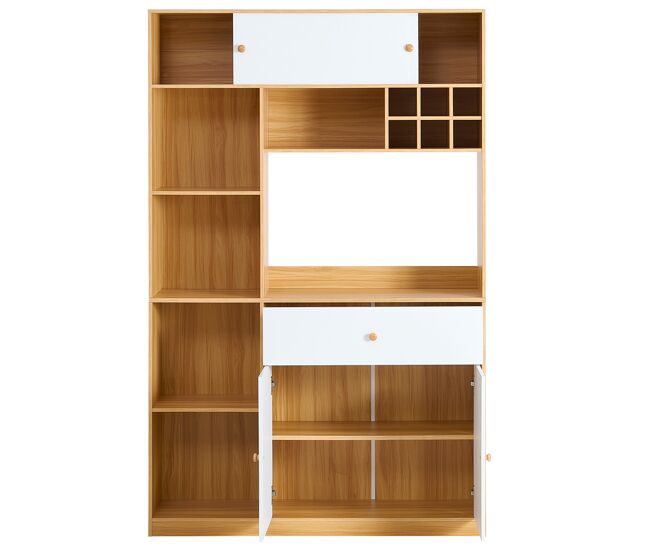 Aparador 115x35x180 cm - buffet com led, armário multifuncional, 1 gaveta, 3 portas, étagères