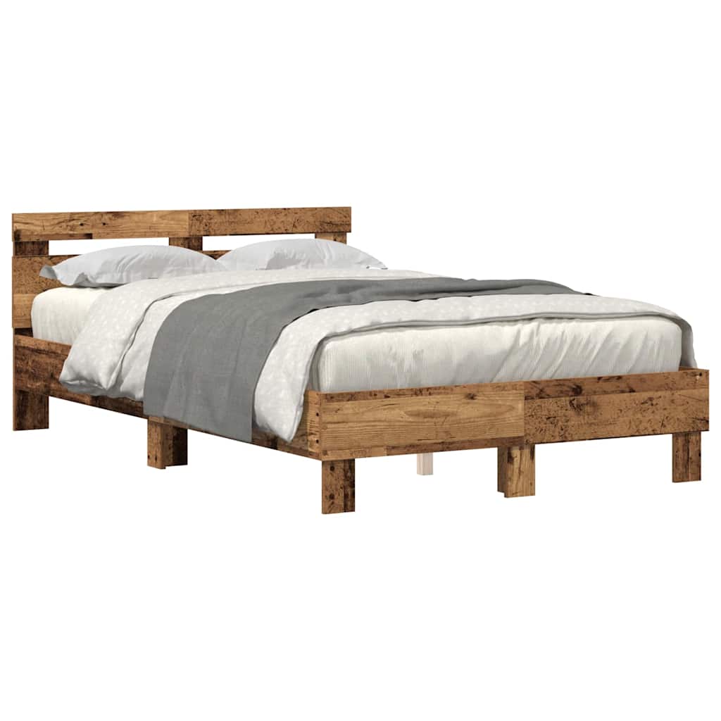 Estrutura da cama de casal simple com led madeira antiga 120 x 190 cm