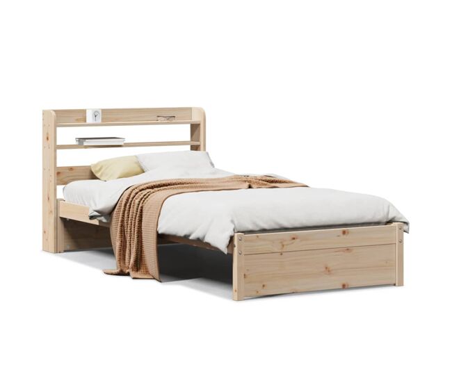 Estrutura de cama de solteiro para adultos com cabeceira 75x190 cm pinho maciço