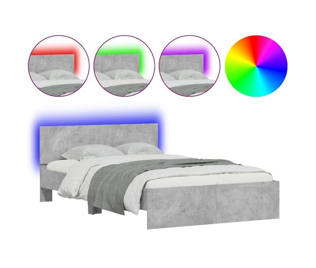 Estrutura de cama de casal cabeceira e luzes led - 120x200cm cinzento cimento