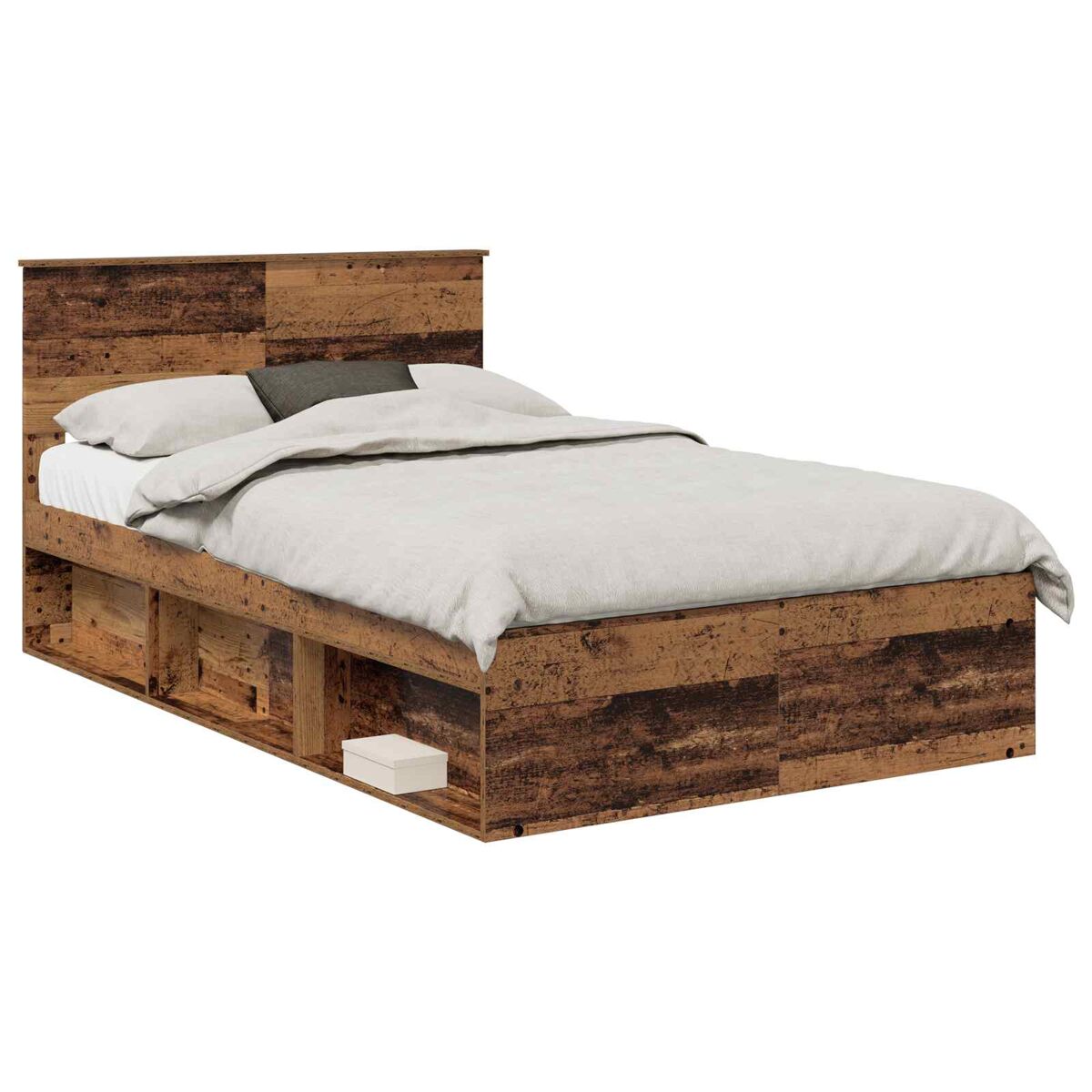 Estrutura de cama de casal com cabeceira - madeira antiga 120 x 200 cm