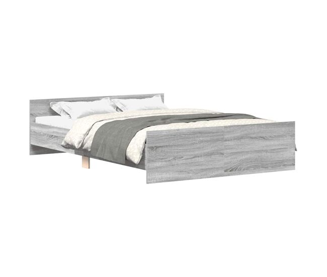 Estrutura de cama de casal para adultos c/ painéis de cabeceira e pés cinzento sonoma