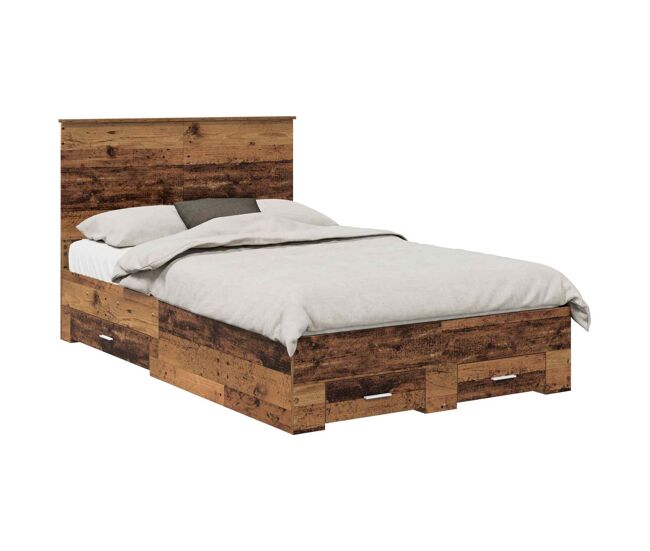 Estrutura de cama de casal com cabeceira - madeira antiga 120 x 190 cm