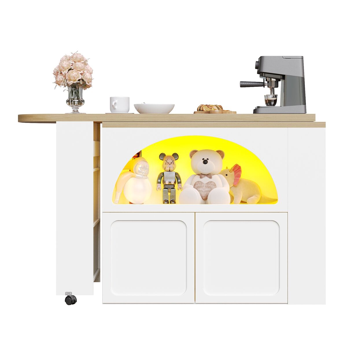 Mesa de bar extensível 135-205x39x100 cm - mesa de bar moderna com arrumação e led - branco