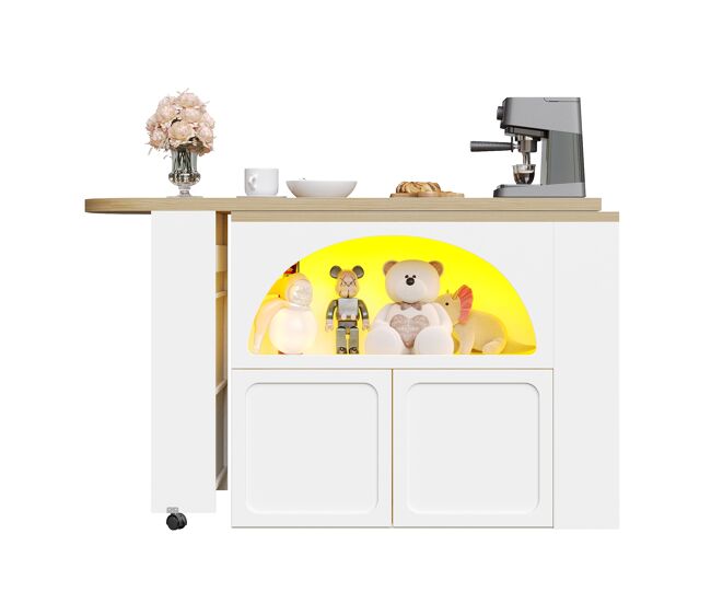 Mesa de bar extensível 135-205x39x100 cm - mesa de bar moderna com arrumação e led - branco