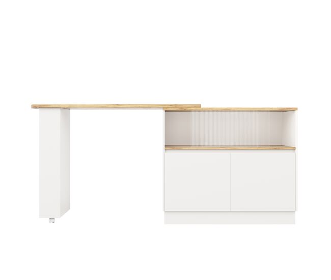Aparador 90x45x100 cm - multifuncional, giratório, com étagères e vidro - blanc