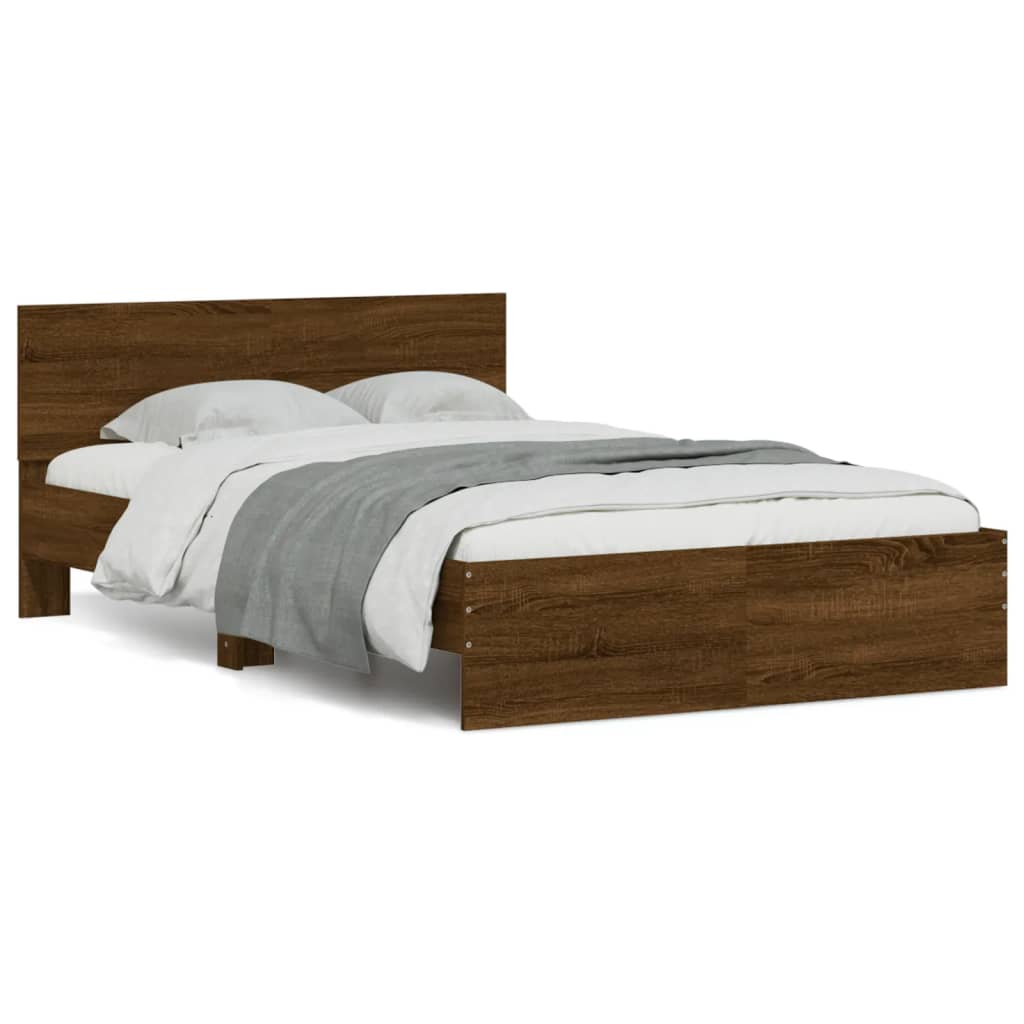 Estrutura de cama de casal para adultos com cabeceira 120x190 cm carvalho castanho