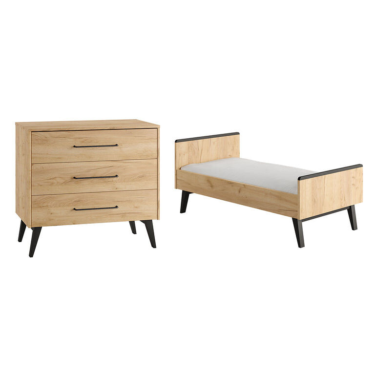 Berço evolutivo 70x140 e cómoda 3 gavetas pinio retro madeira
