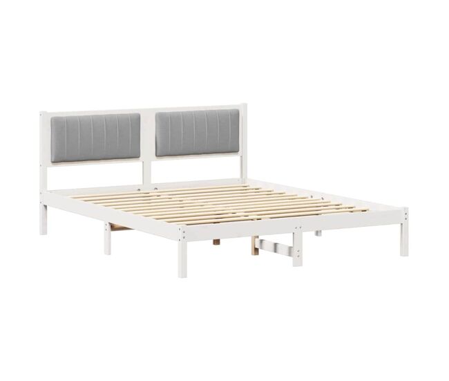 Estrutura de cama de casal moderno com cabeceira estofada cinzento-claro
