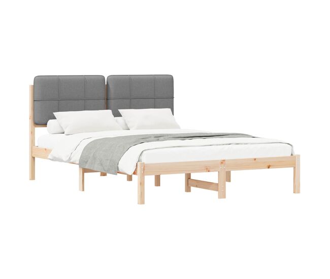 Estrutura de cama de casal moderno com cabeceira estofada cinzento-claro