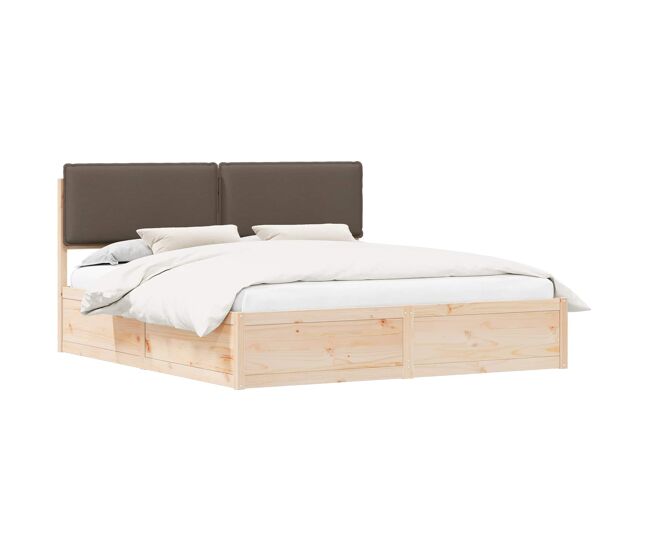 Estrutura de cama de casal moderno com cabeceira estofada cinzento-acastanhado