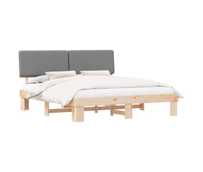 Estrutura de cama de casal moderno com cabeceira estofada cinzento-claro