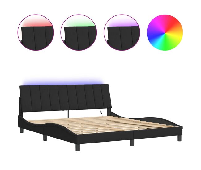 Estrutura de cama de casal moderno com led - 180x200 cm veludo preto