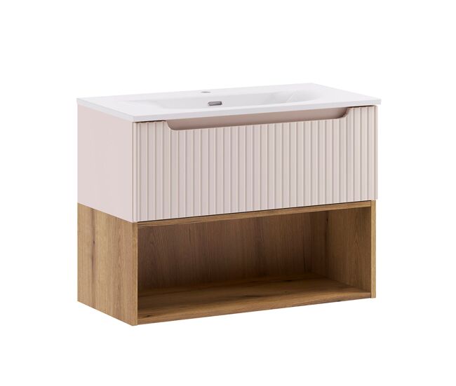 Móvel lavatório simples de encastre 80cm riva caxemira e madeira