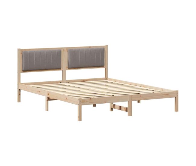 Estrutura de cama de casal moderno com cabeceira estofada cinzento-acastanhado