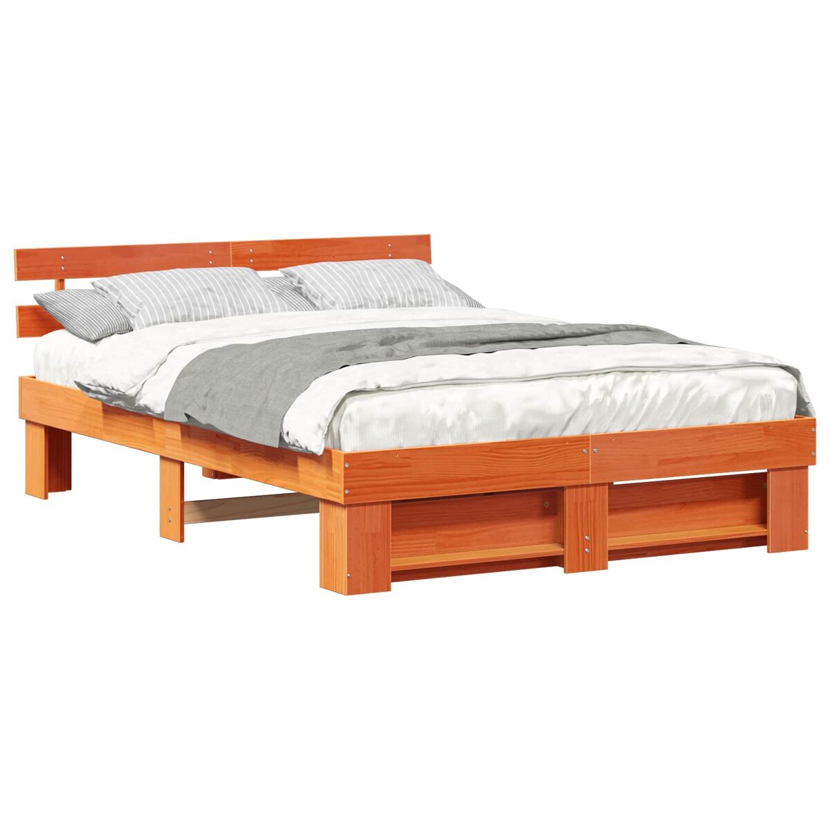 Estrutura de cama de casal simple com cabeceira - marrom cera 150 x 200 cm