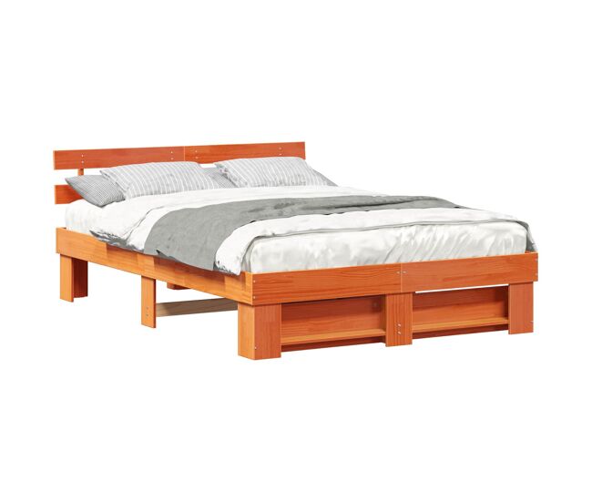 Estrutura de cama de casal simple com cabeceira - marrom cera 150 x 200 cm