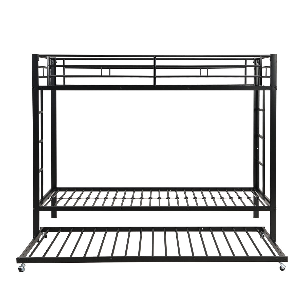 Beliche de metal 90x200 cm - com cama de rodízio 90x190 cm com rodas - preto