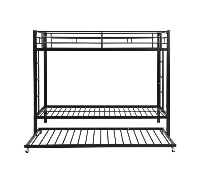 Beliche de metal 90x200 cm - com cama de rodízio 90x190 cm com rodas - preto