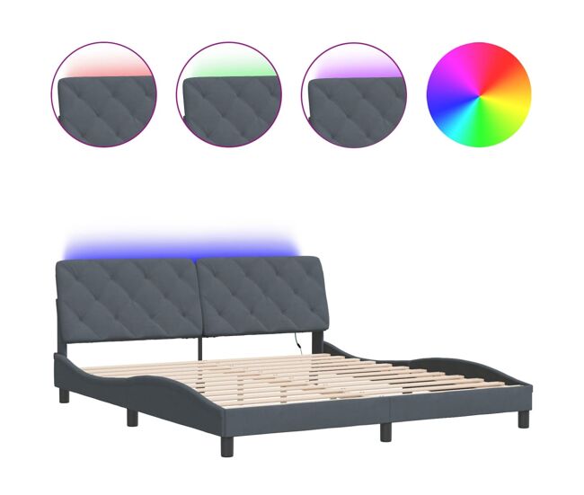Estrutura de cama de casal moderno com led sem colchão 180x200cm veludo cinzento-escuro