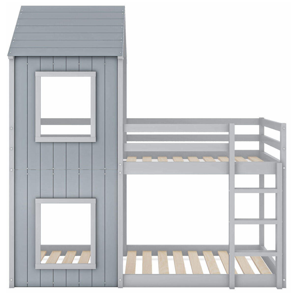 Beliche cabina 90x200 cm - madeira maciça - com 2 janelas - cinzento